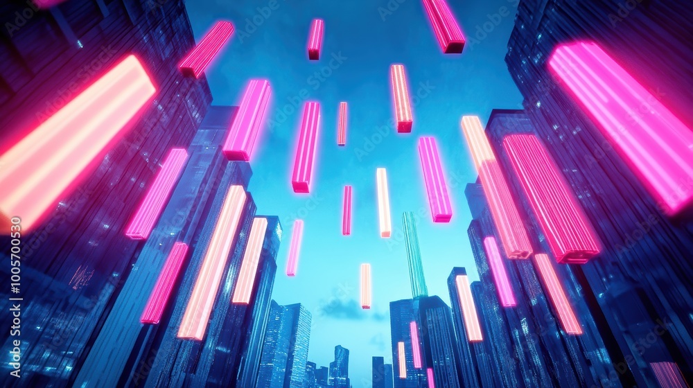 Φωτογραφία A bustling cityscape at night, illuminated by a vibrant array of neon lights, showcasing the energy and dynamism of urban life
