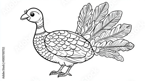 A turkey is drawn in black and white