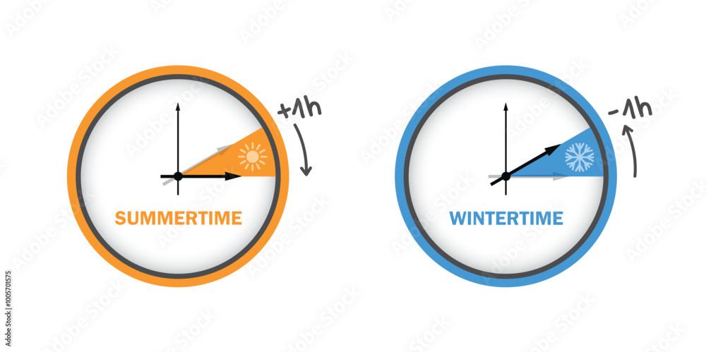 summer and winter time clock daylight saving vector illustration