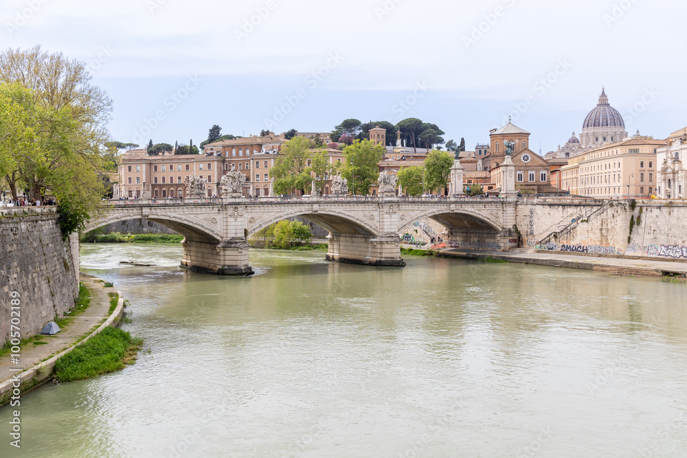 Rome, Italy - April 11, 2024: Rome, Italy - April 11, 2024: Rooftops and houses of the city of Rome, seen from the viewpoint of the Castel Santo Angelo in Rome, Italy Rome, Italy - April 11, 2024: Rome, Italy - April 11, 2024: Rooftops and houses of the city of Rome, seen from the viewpoint of the Castel Santo Angelo in Rome, Italy