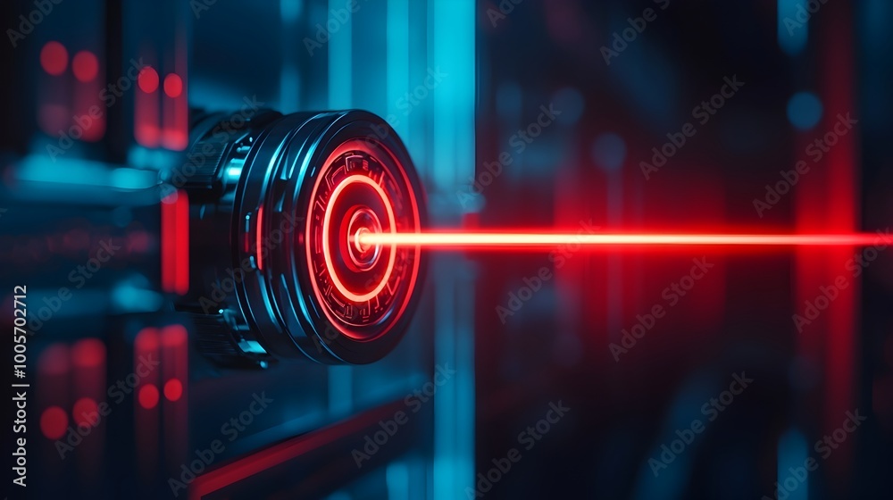 Fototapeta premium Glowing Laser Beam in Dark Sci-Fi Metal Environment