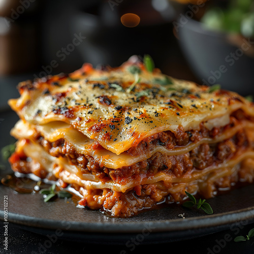 Mouthwatering Layered Lasagna Freshly Prepared With Herbs and Cheese. Generative AI