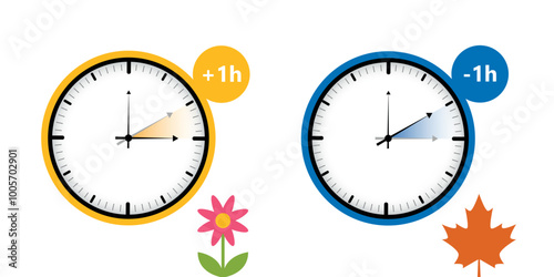 summer time and winter time concept with clock vector illustration