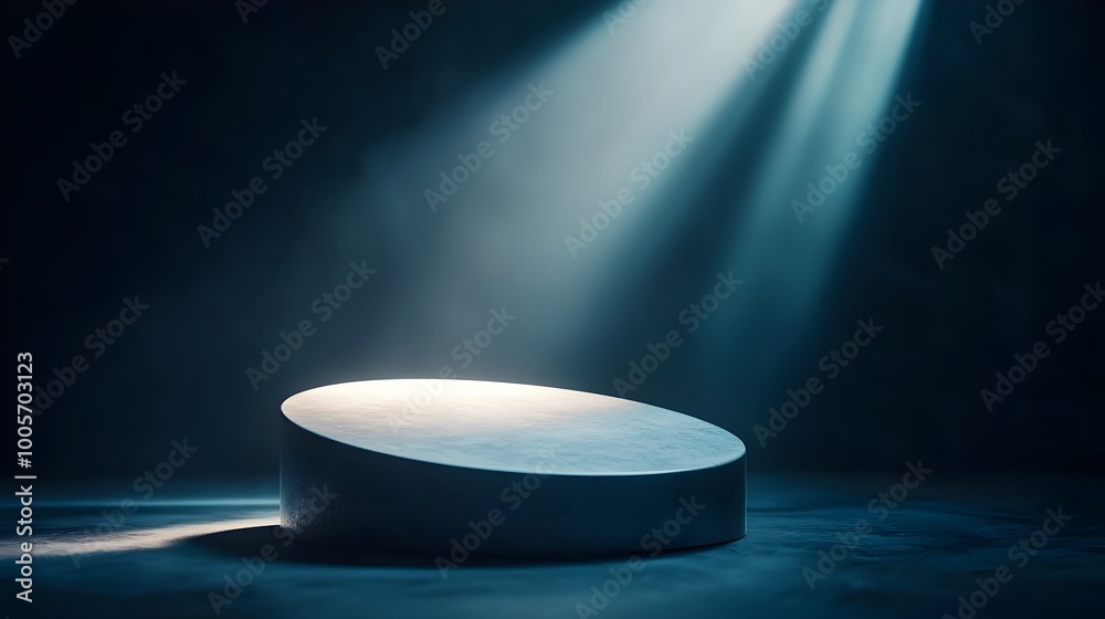 Shimmering Metallic Podium Illuminated by Spotlight in Minimalist Scene Shimmering Metallic Podium Illuminated by Spotlight in Minimalist Scene