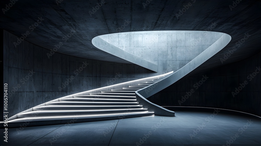 Obraz premium Sleek Minimalist Concrete Architectural Structure with Glowing Curves and Sharp Lines