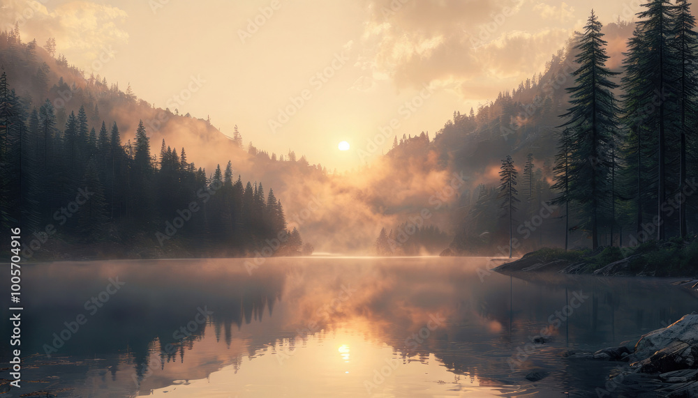 sunrise in the mountains,and river 