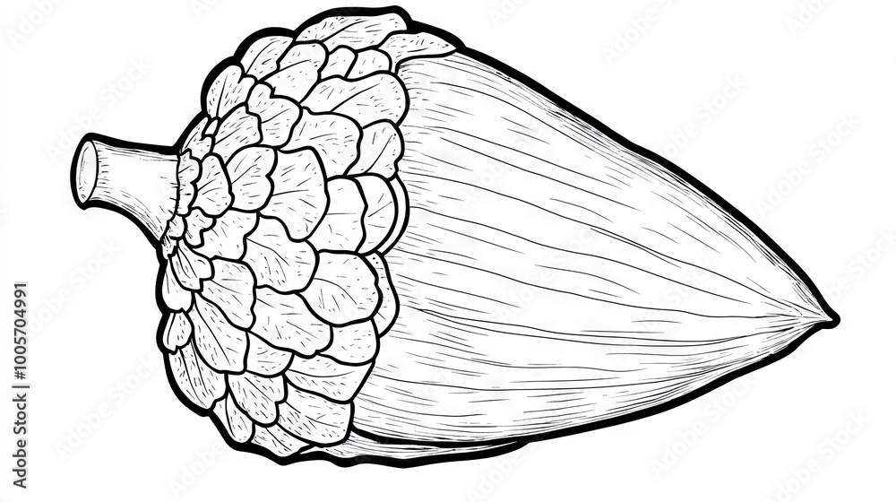 Fototapeta premium Outline of an acorn with detailed texture, designed for easy coloring in a Thanksgiving drawing book.