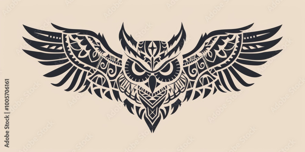 Fototapeta premium Owl head silhouette with intricate tribal patterns.