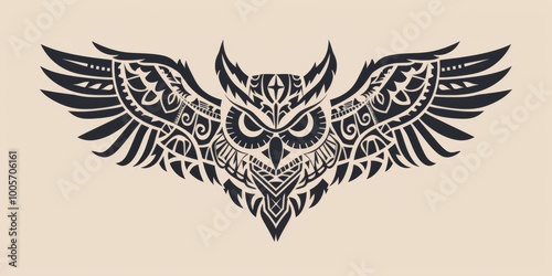 Owl head silhouette with intricate tribal patterns.