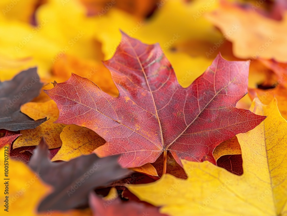 Vibrant red and yellow autumn leaves close up. Vibrant red and yellow autumn leaves close up.