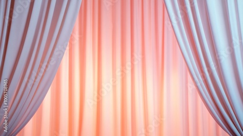 Wallpaper Mural A pair of elegant drapes framing a softly lit pastel background, creating a serene and inviting atmosphere. Torontodigital.ca