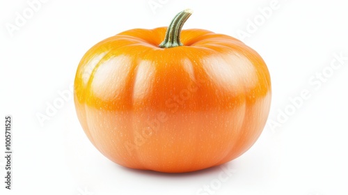 Vibrant Orange Pumpkin with Green Stem on White Background