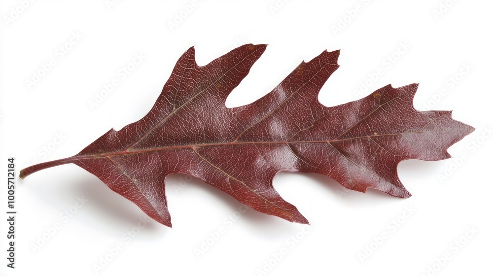 Vibrant Red Oak Leaf Close-Up with Rich Autumn Hues on White Background Vibrant Red Oak Leaf Close-Up with Rich Autumn Hues on White Background