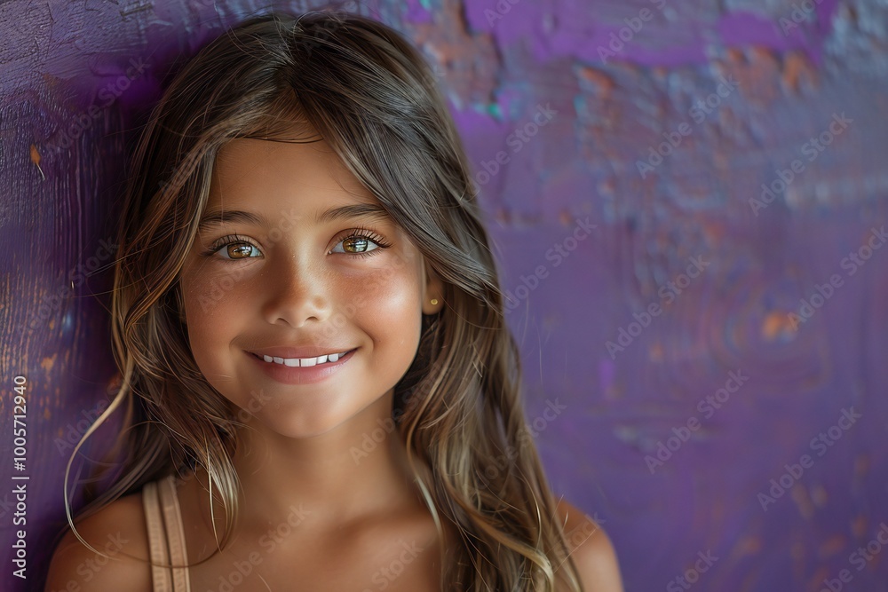 Young Girl in Violet Background