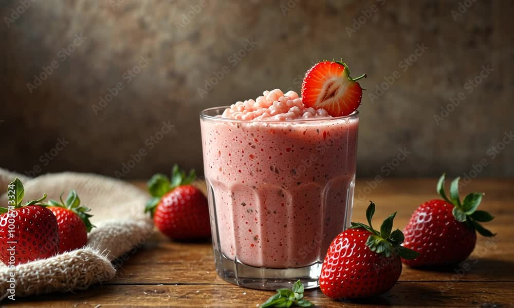 A refreshing glass of strawberry ice smoothie A refreshing glass of strawberry ice smoothie