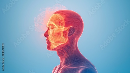 Anatomical illustration of human head in vibrant colors.