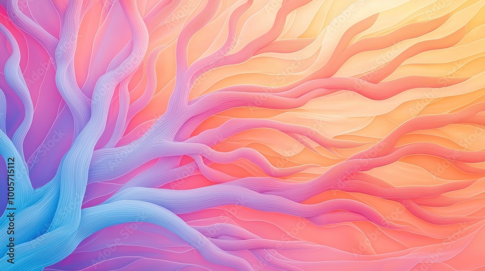 Colorful abstract tree with flowing branches on vibrant background Colorful abstract tree with flowing branches on vibrant background