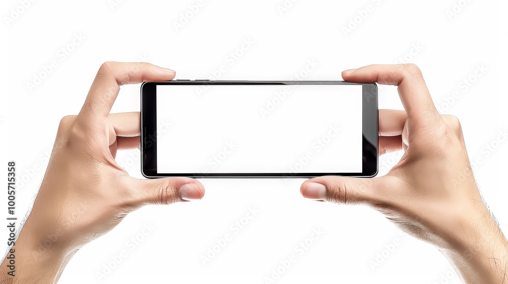 Smartphone in Hand, Ready to Capture Isolated On White Background Smartphone in Hand, Ready to Capture Isolated On White Background