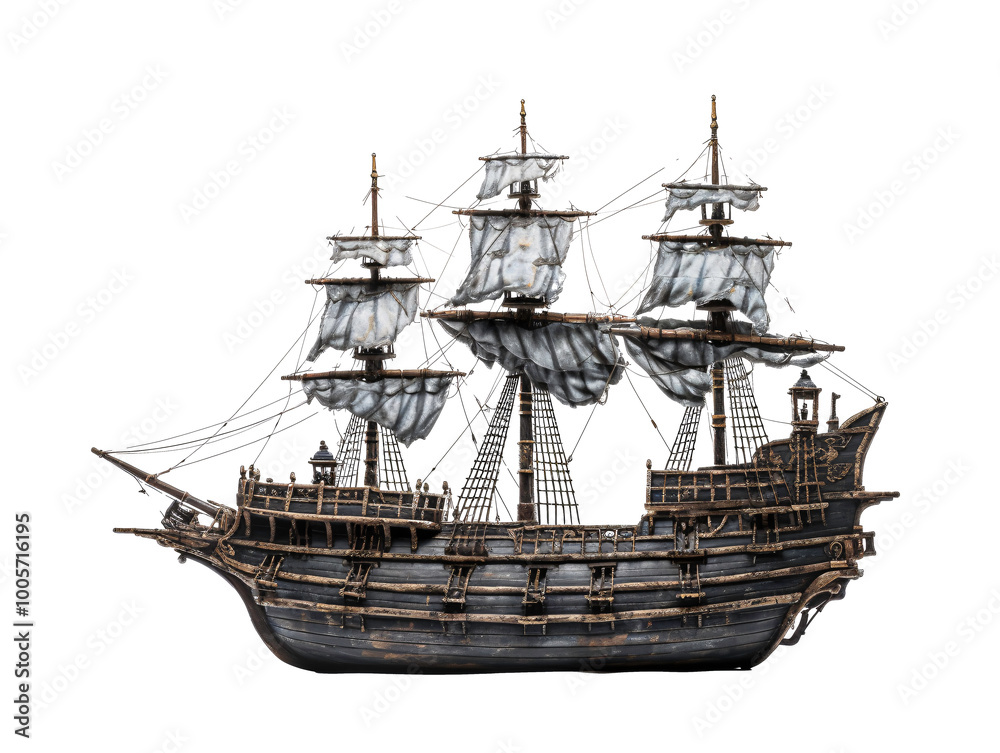 Naklejka premium a wooden ship with white sails