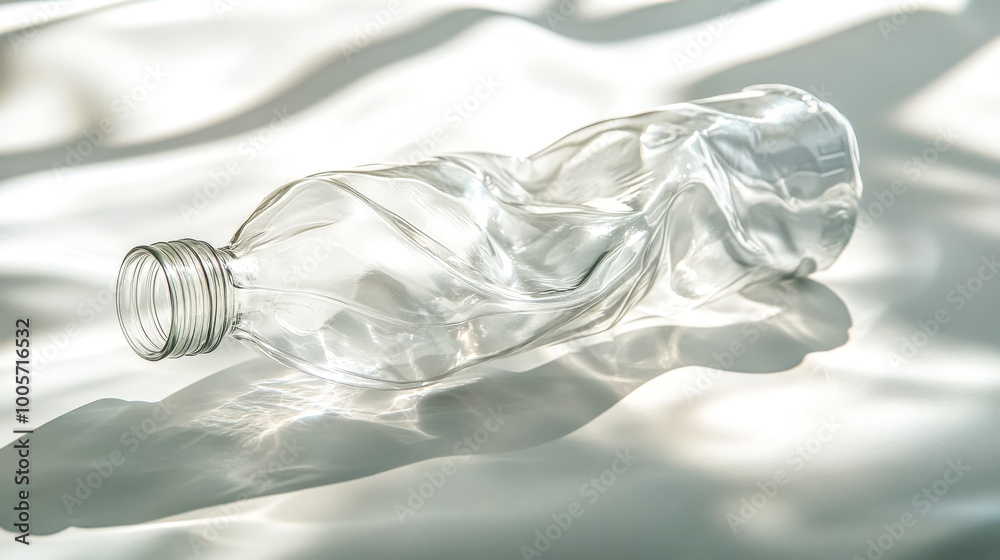 Crumpled empty plastic bottle lying on white background Crumpled empty plastic bottle lying on white background