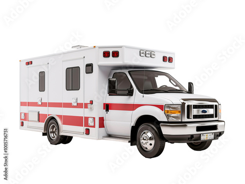 a white ambulance with red stripes