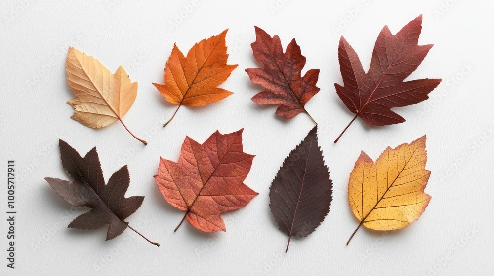 Fototapeta premium Autumn Symphony - Vibrant Leaves Flat Lay on White Background