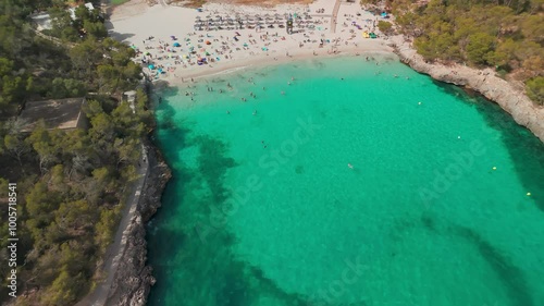 Aerial view of Cala Mondrago beach, Mallorca, Balearic Islands, Spain. photo