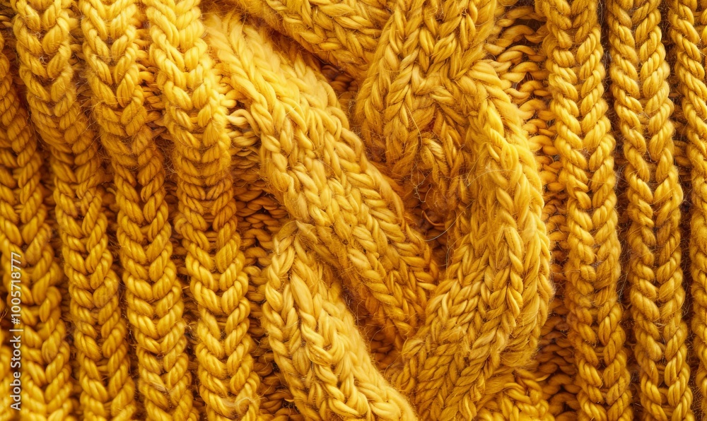 Closeup of knitted sweater texture, yellow colored