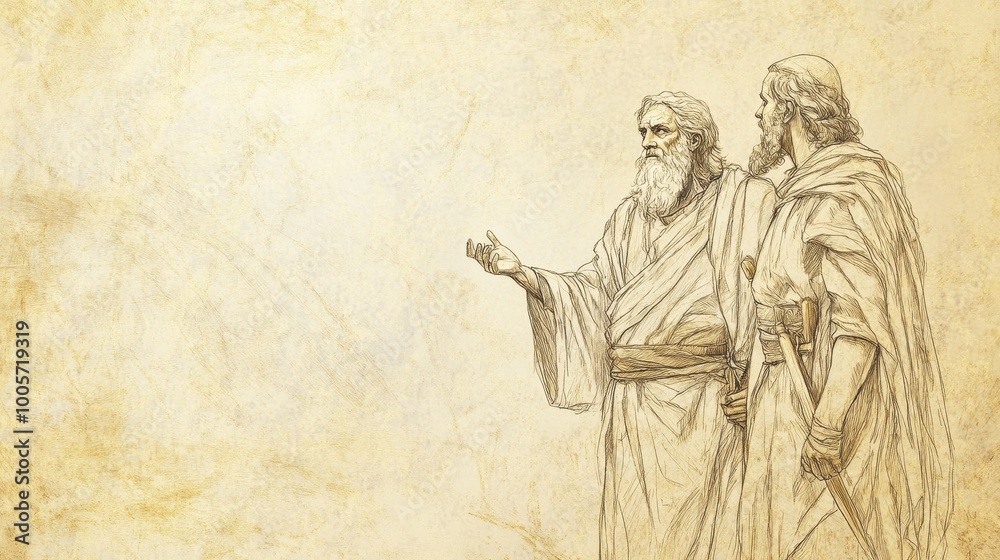 Fototapeta premium God’s Shield Over Judah: Isaiah’s Confidence in Divine Victory, Beige Background Representation