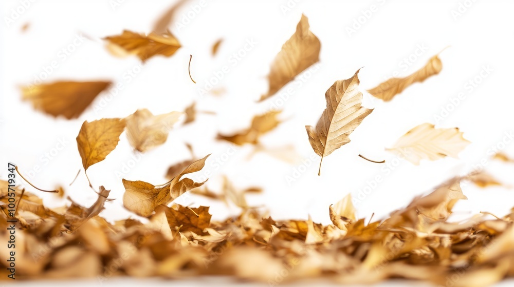 Autumn Symphony - Vibrant Falling Leaves in Mid-Air Elegantly Dancing on White Background Autumn Symphony - Vibrant Falling Leaves in Mid-Air Elegantly Dancing on White Background