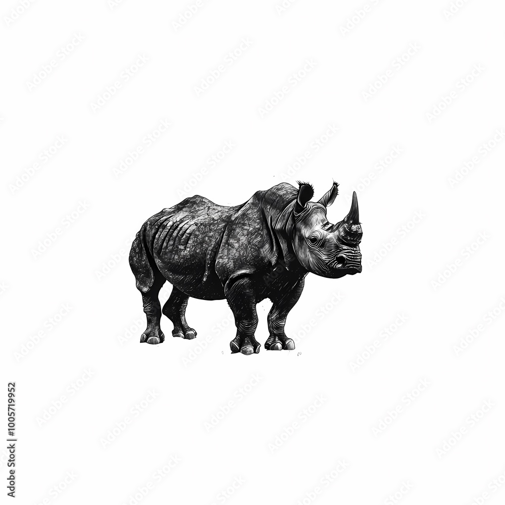 Fototapeta premium Hand-Drawn Rhino in Natural Habitat