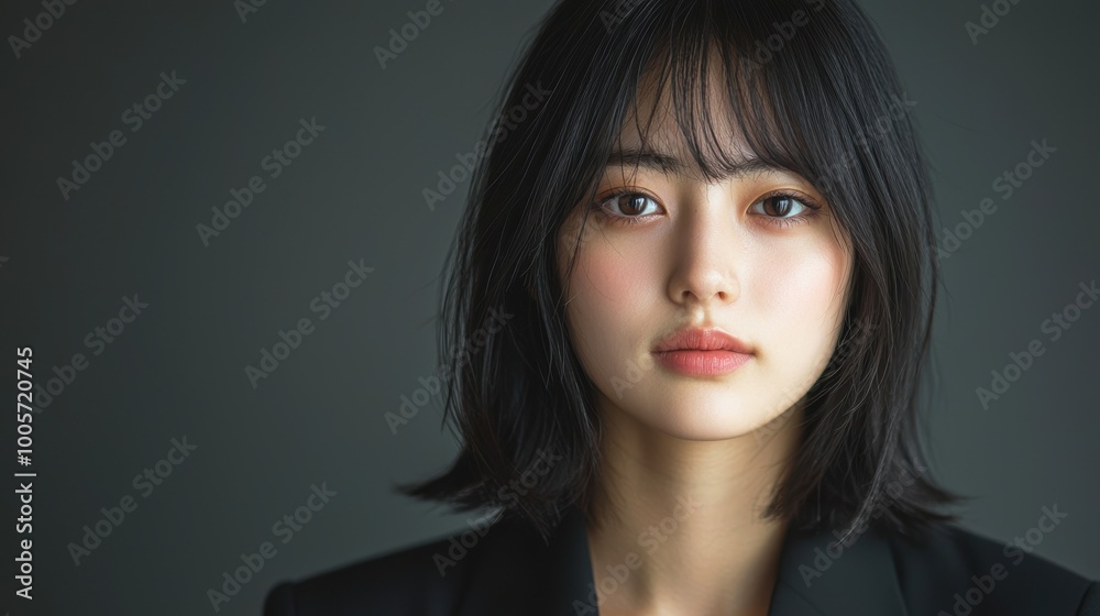 Portrait of a young woman with a thoughtful expression. Portrait of a young woman with a thoughtful expression.