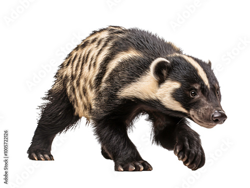 a badger walking on a white background