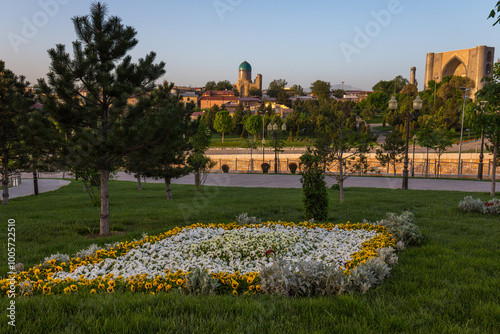 View of the city Samarkand at dawn photo