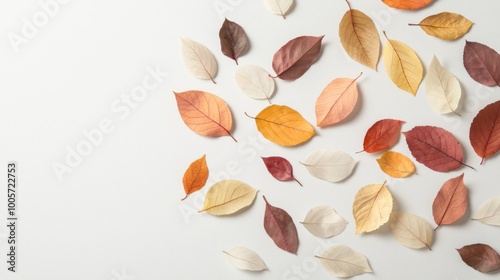 Vibrant Diversity of Colorful Leaves on White Background - Nature's Beauty and Uniqueness Displayed in Dynamic Composition