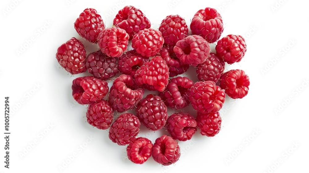 Heart Shaped Raspberry Arrangement Isolated On White Background