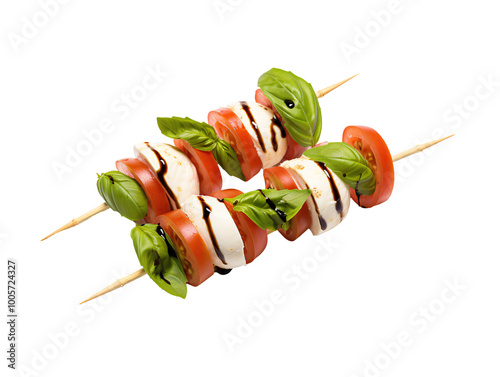 skewers with tomatoes and basil on a white background