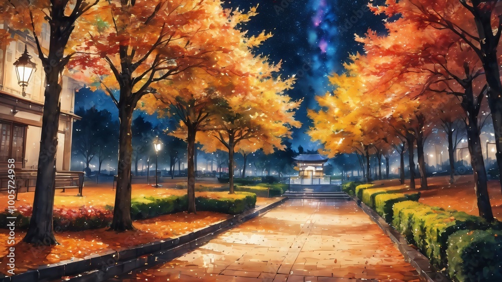 Naklejka premium anime autumn illustration background