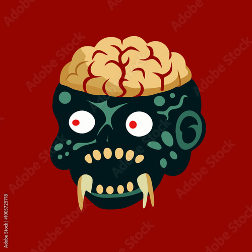 Happy cartoon skull with a brain, smiling and playful, perfect for Halloween fun