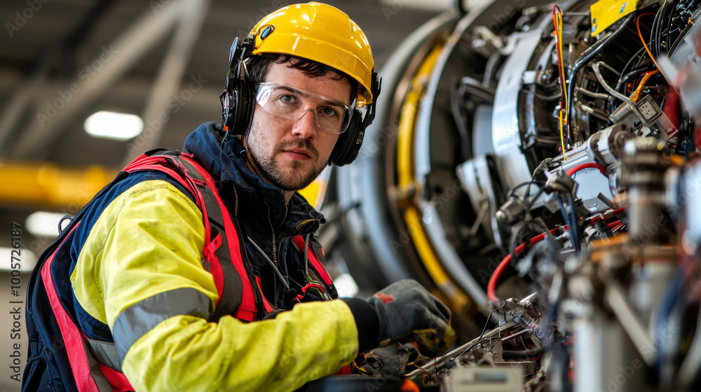 Engineer working on machinery in a factory Engineer working on machinery in a factory