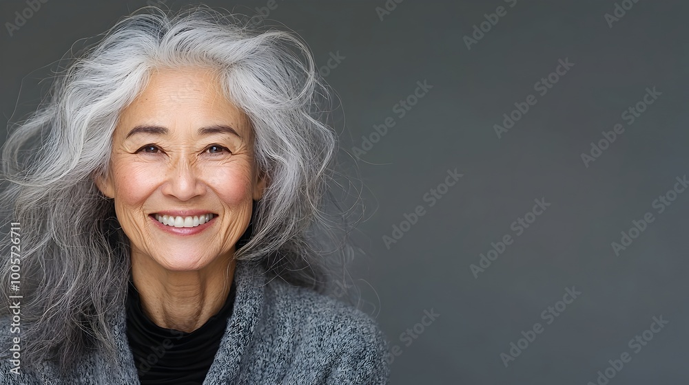 Serene and Joyful Portrait of an Elderly East Asian Woman with Radiant Smile Serene and Joyful Portrait of an Elderly East Asian Woman with Radiant Smile
