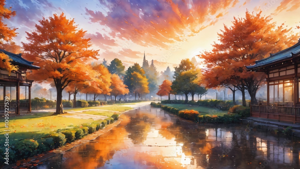 anime autumn illustration background anime autumn illustration background