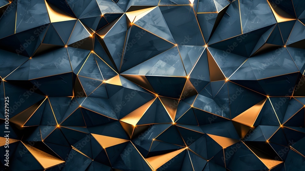 Elegant Abstract Polygonal Pattern in Dark Gold and Blue, Creating a Luxurious Geometric Background Elegant Abstract Polygonal Pattern in Dark Gold and Blue, Creating a Luxurious Geometric Background