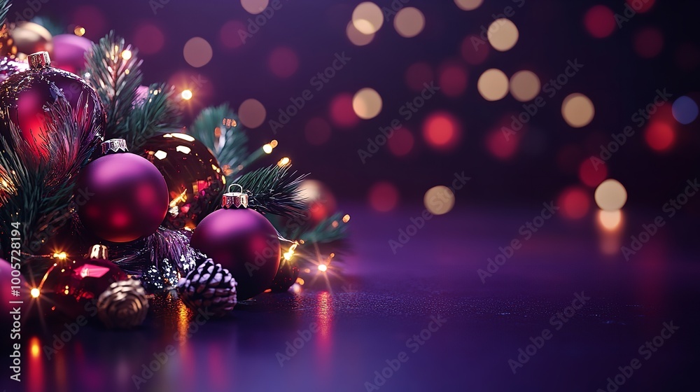 Celebration of happy new year 2025 with purple dynamic background, with golden small lights, ribbon, small balls. Generative AI. Celebration of happy new year 2025 with purple dynamic background, with golden small lights, ribbon, small balls. Generative AI.