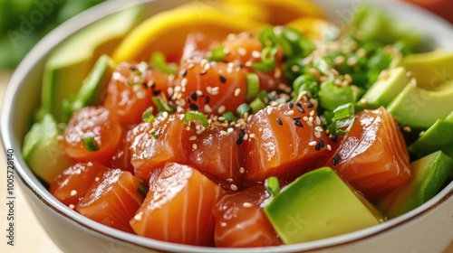 Fresh Salmon Salad with Avocado and Vegetables