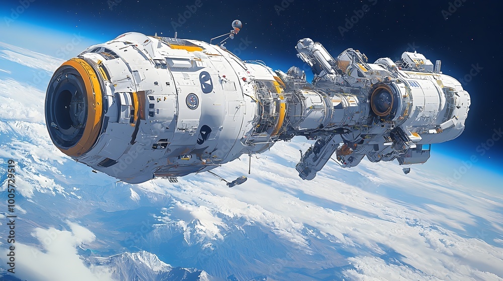 Fototapeta premium Sleek and Futuristic Crane Design Optimized for Space Missions Capable of Lifting Heavy Cargo with Precision in Zero Gravity Environments
