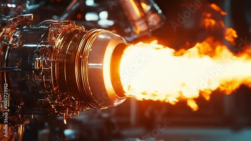 High-Speed Close-Up of Rocket Engine Ignition with Flames