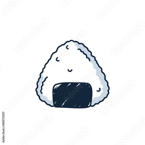 A cute hand-drawn vector of a Japanese onigiri rice ball, perfect for food-themed illustrations, restaurant designs, or Asian cuisine projects. Editable in vector format.