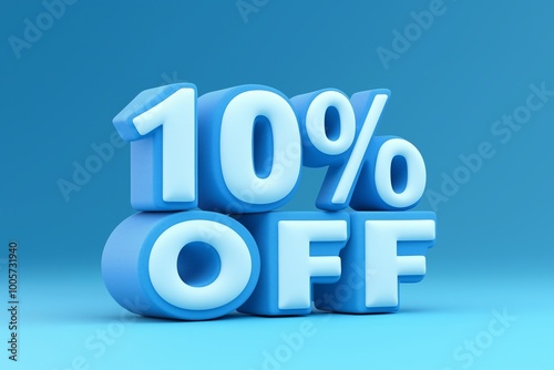 Soft blue 3D 10% off sign with a matching blue background, creating a simple and cool design
