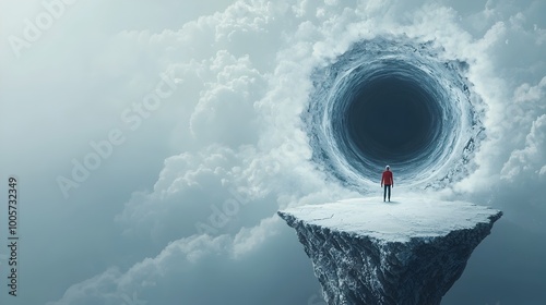 Solitary Figure Stands at the Edge of a Dimensional Vortex photo